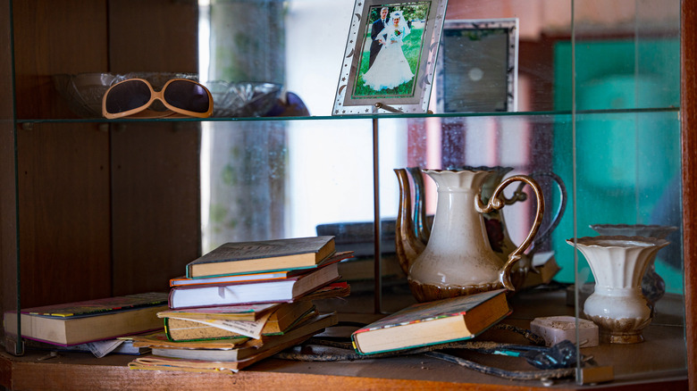 stack of books on shelf