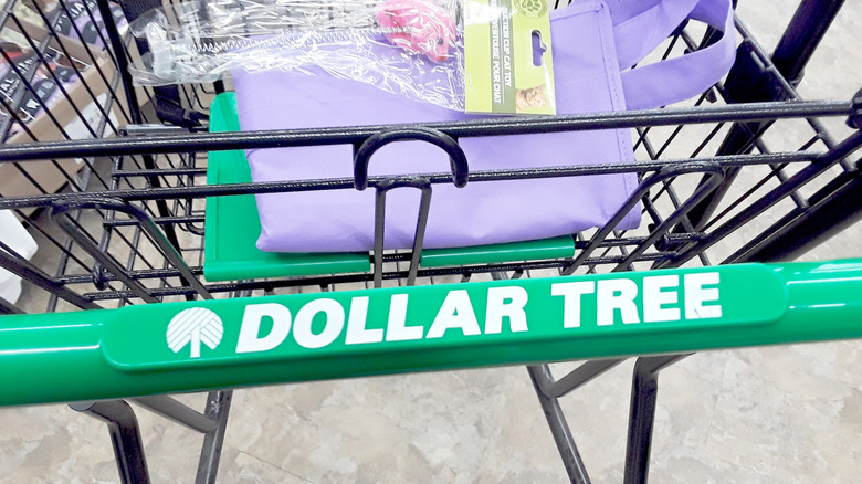 A Dollar Tree shopping cart handle