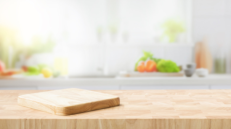 A Dollar Tree cutting board in a kitchen