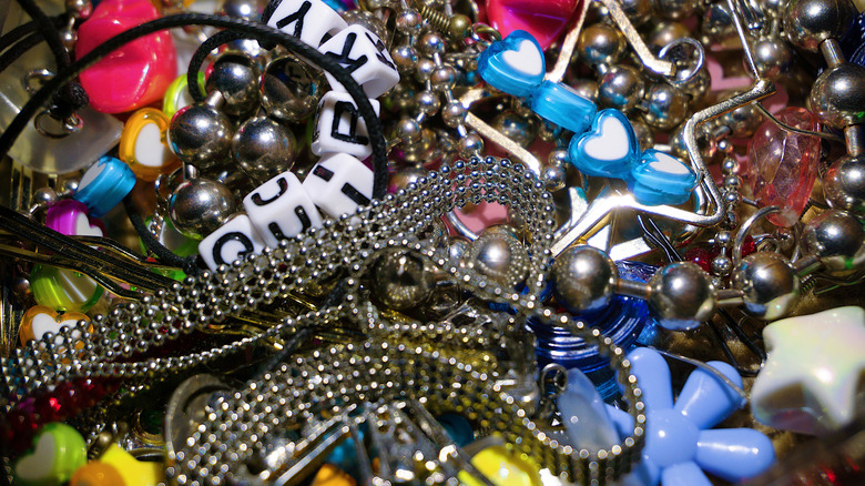 Multicolored jewelry in a tangled mess