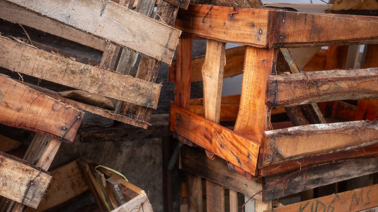 Wooden crates in a pile