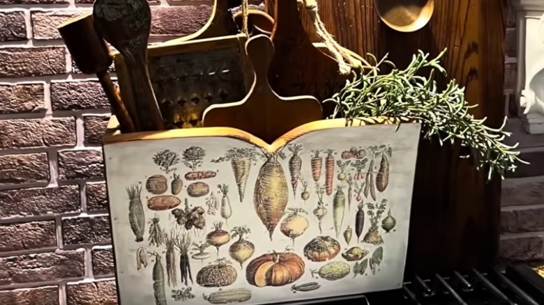 Refurbished magazine rack used as cutting board storage