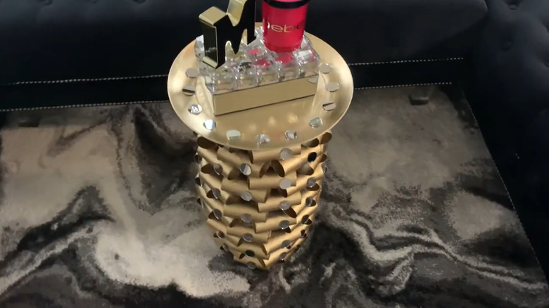 DIY side table made from toilet paper rolls