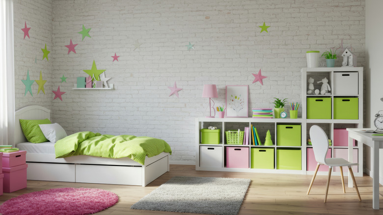 Child's bedroom with cube shelves