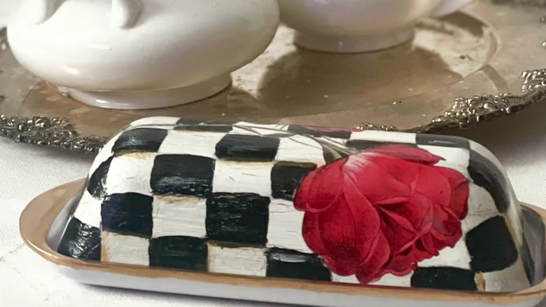 A finished Mackenzie-Childs-style butter dish