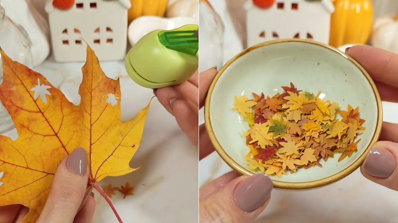 Woman punching out mini leaves in real real