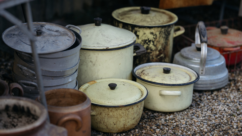 Secondhand pots waiting to be turned into something new.