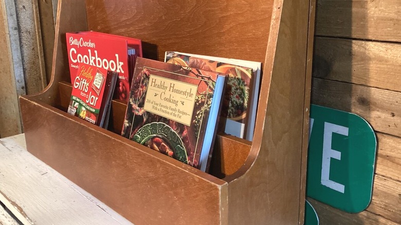 Wooden magazine rack for holding cookbooks