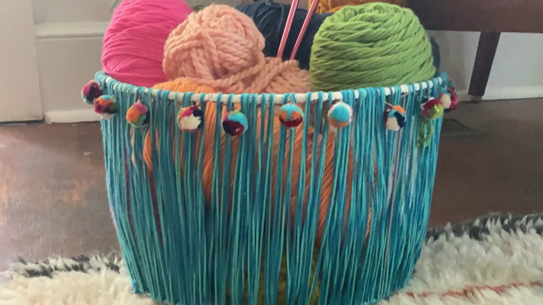 A storage basket made from a repurposed tomato cage