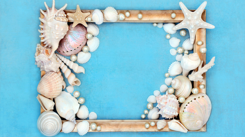 Picture frame covered with seashells