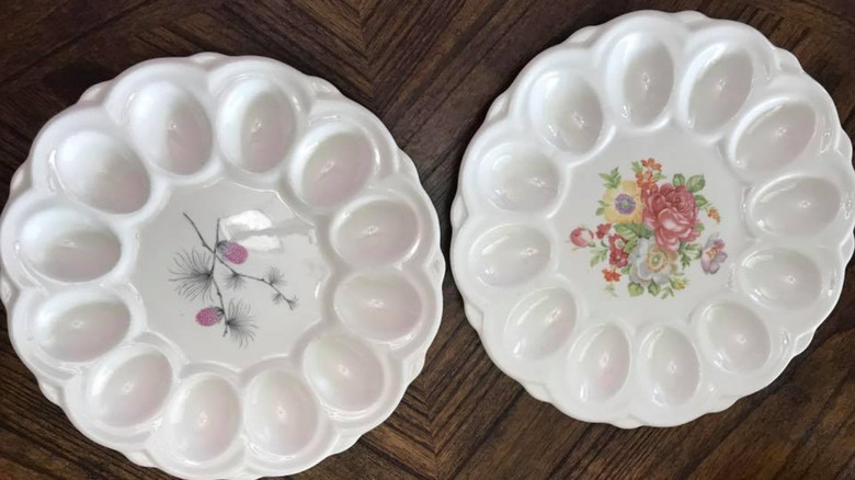 Two decorative egg platters