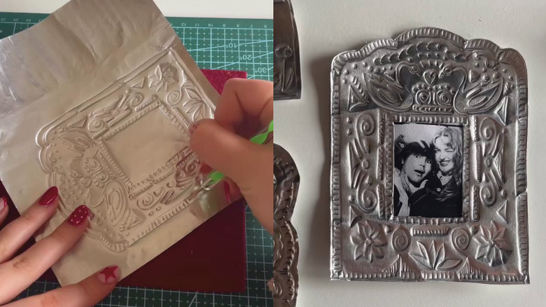 DIY picture frame out of aluminum baking dish