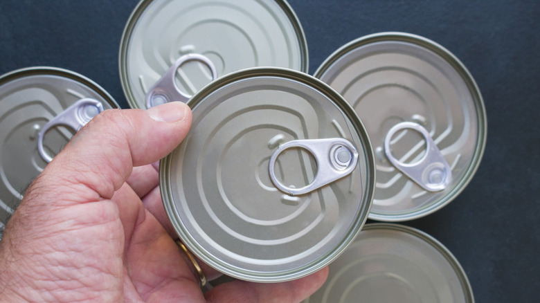 Hand holding can with canned food