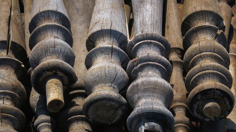 old wooden furniture legs that could be repurposed as plant stands