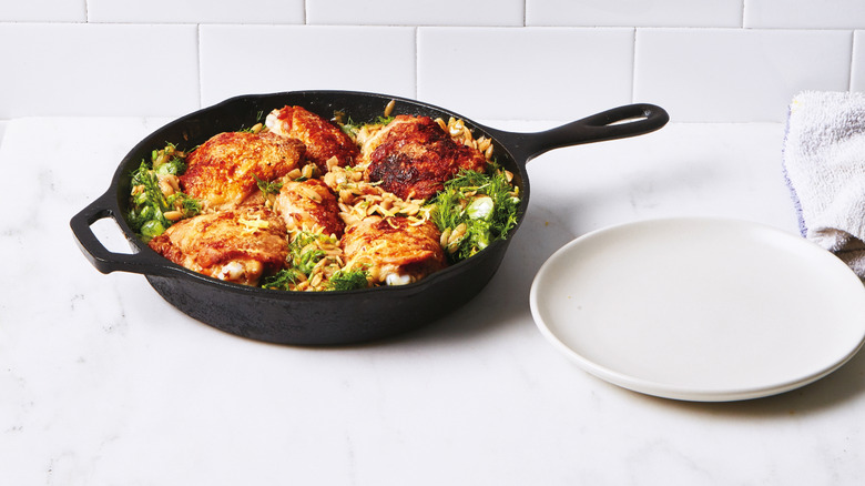Cast iron pan on countertop