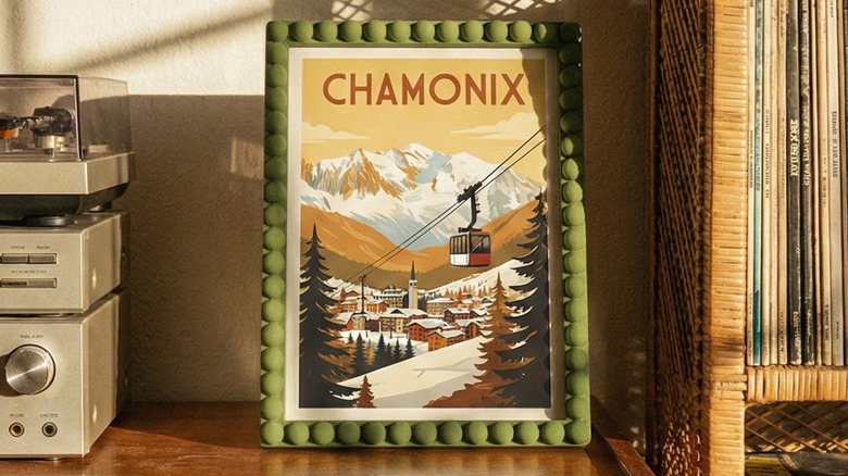 Printed artwork in green bobbin frame