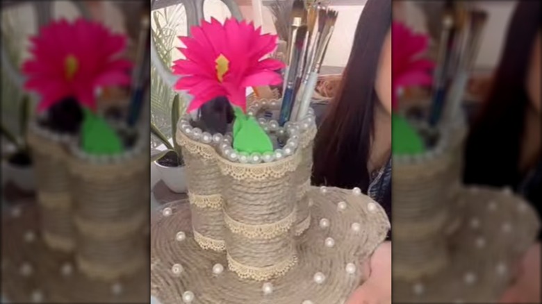 DIY pen holder made from toilet paper rolls