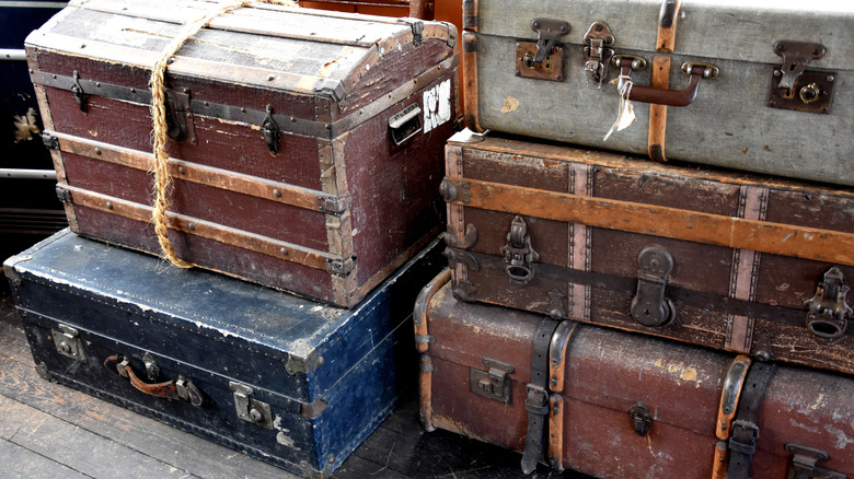 A stack of steamer trunks