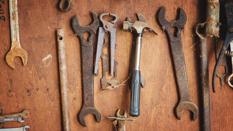 old tools on table