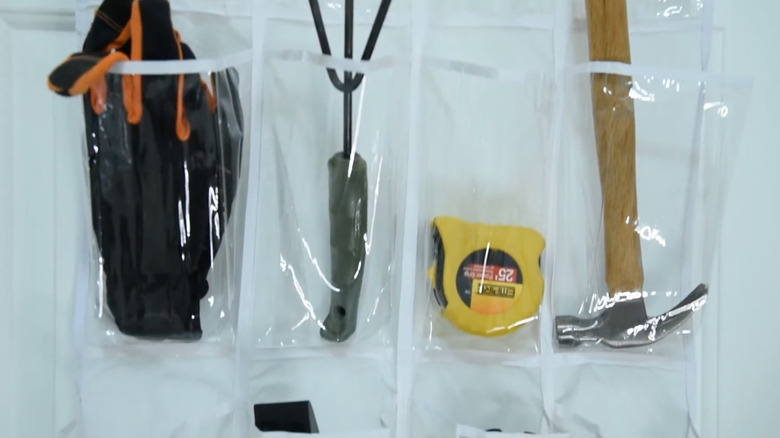 gardening tools in shoe organizer