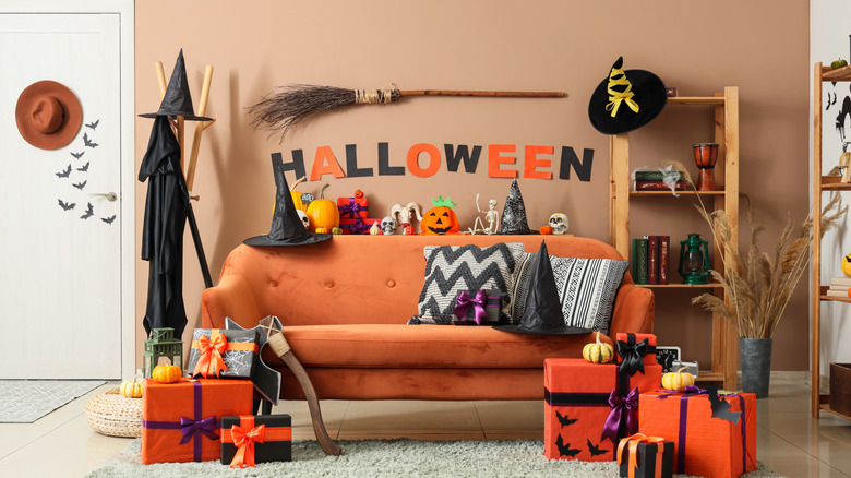 Halloween decor in a living room