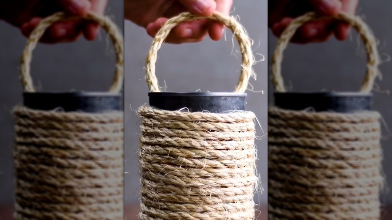 Tin can wrapped with twine rope.