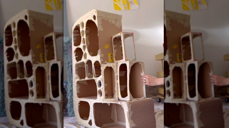 cardbord and paper bookshelf