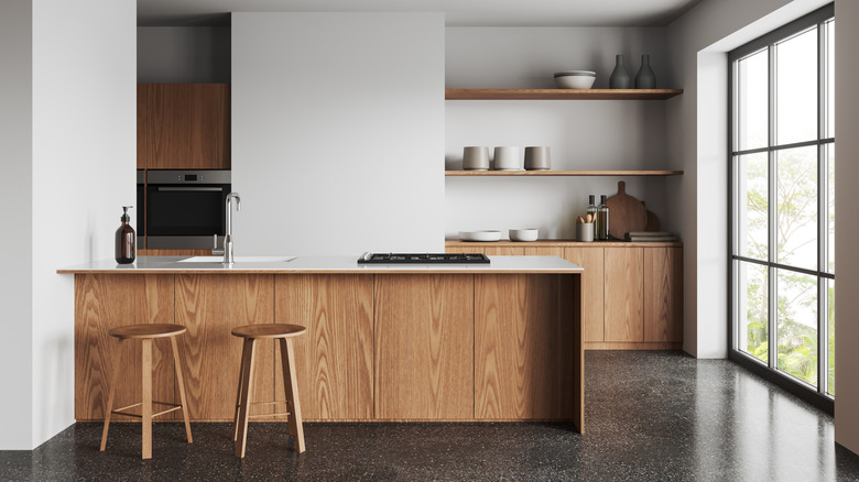 Kitchen peninsula with decorative wood on the back side