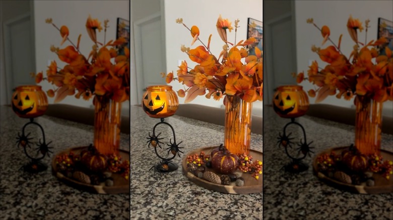 Dollar Tree pumpkin candleholder DIY
