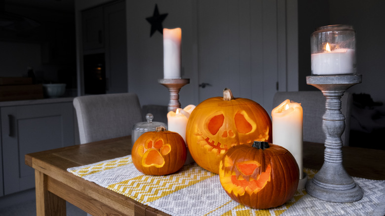 A display of Halloween candleholders