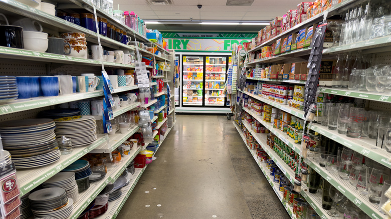 The dishware aisle at Dollar Tree.