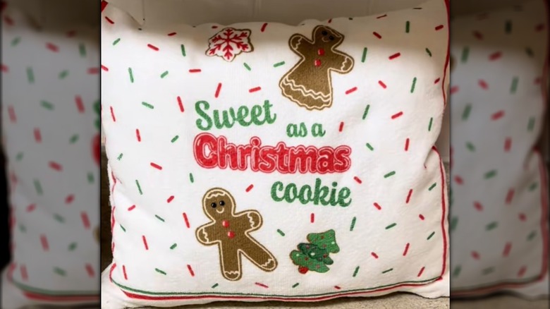 A cute Christmas pillow is made from a Dollar Tree towel.