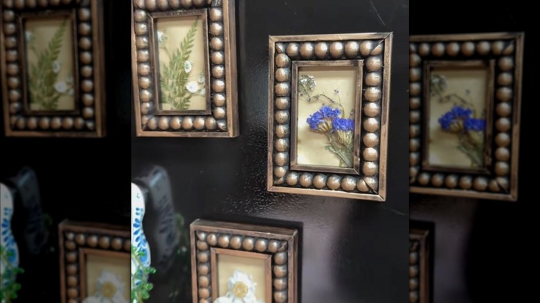 Mini frames turned into fridge magnets with dried flowers