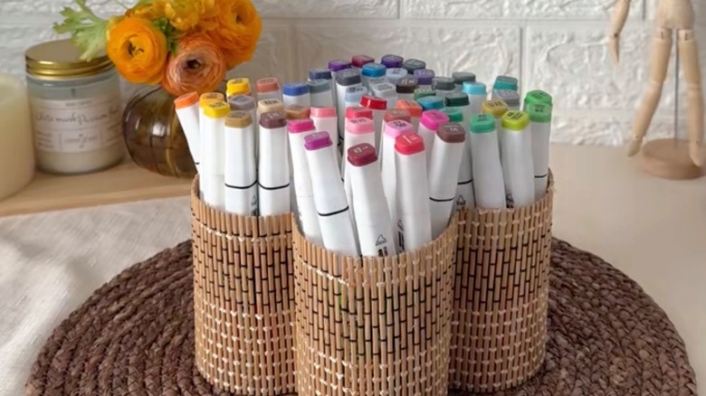 Pencil organizer made out of mini Pringles cans
