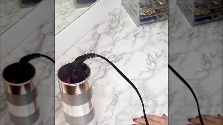 A Pringles can as a flat iron holder