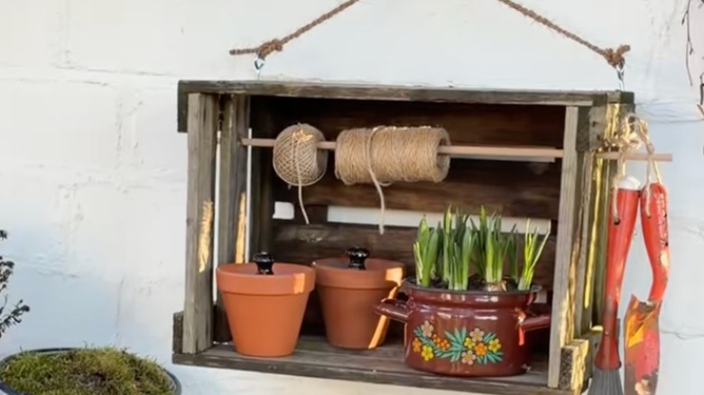 Photo of garden crate DIY storage.