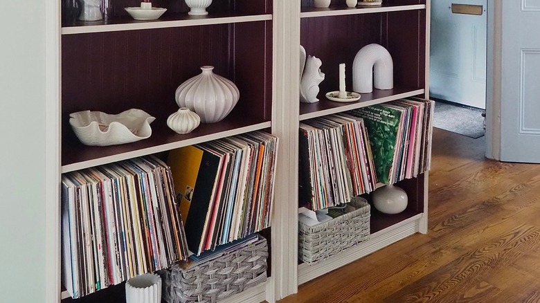 Picture of vinyl records in a DIY bookcase storage unit