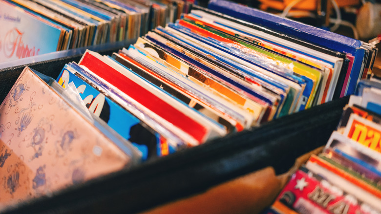 Vinyl records in drawers
