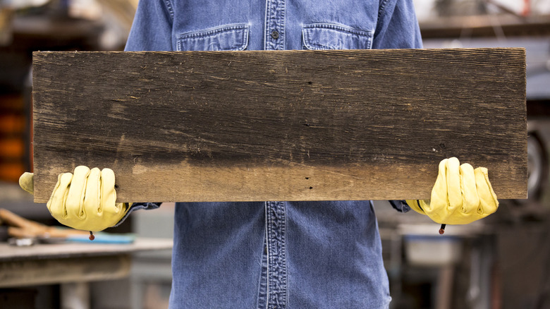 person holding small wood plank