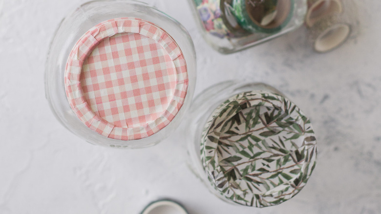 Washi tape designs on glass jar lids