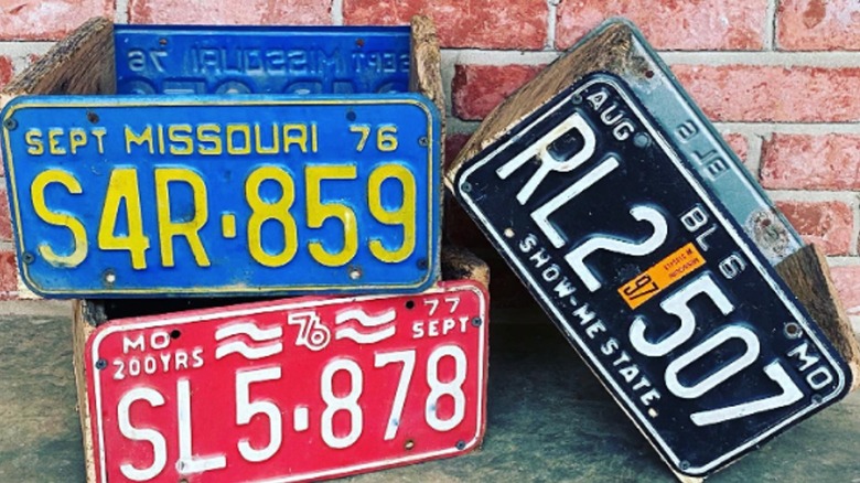 Planters made from license plates.