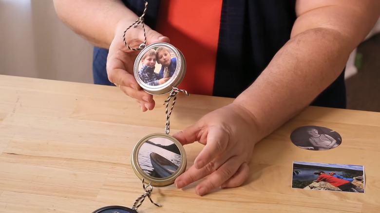 DIY Mason jar lid photo frame wall art