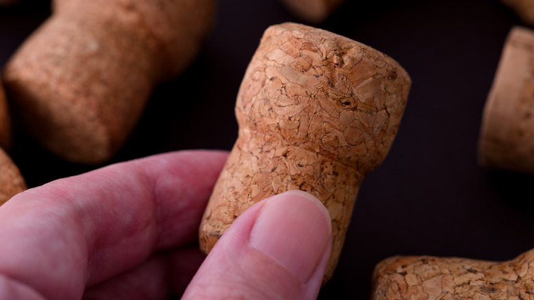 Fingers holding a wine cork