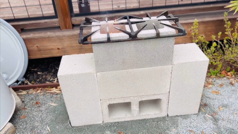 Rocket stove made from five concrete block