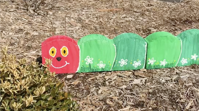 A finished caterpillar edger feature in a garden