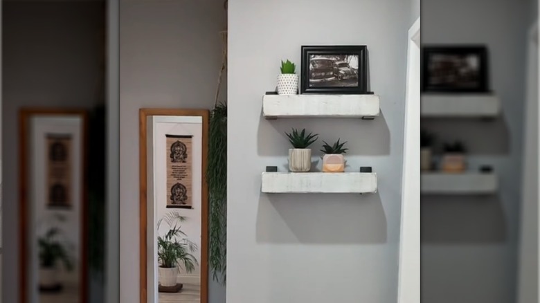 The finished 3x3 scrap wood shelves