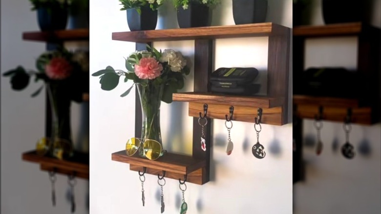 Handmade entryway storage made from scrap wood