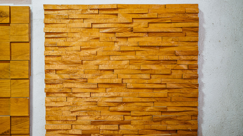 Wood tile decoration on the wall