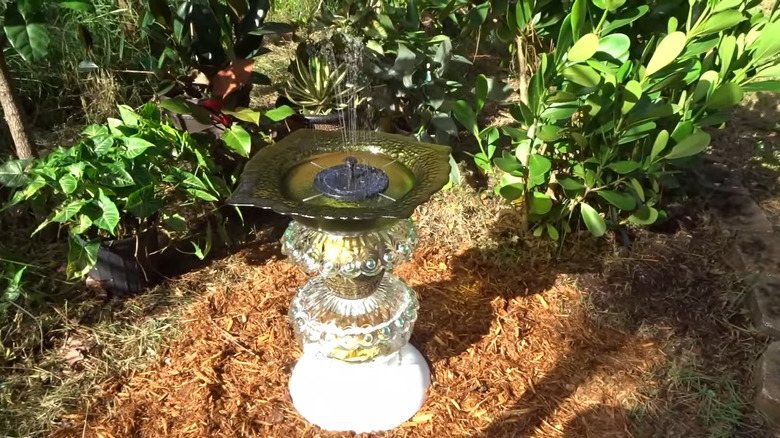 DIY water fountain made from thrifted glassware