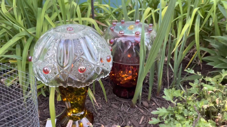 Glass mushrooms made from recycled glassware